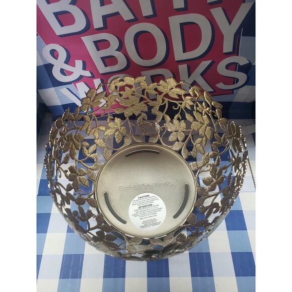 BBW Gold Leafy Vine Bowl Large 3 Wick Candle Holder Home Fragrance Decor - Picture 2 of 2